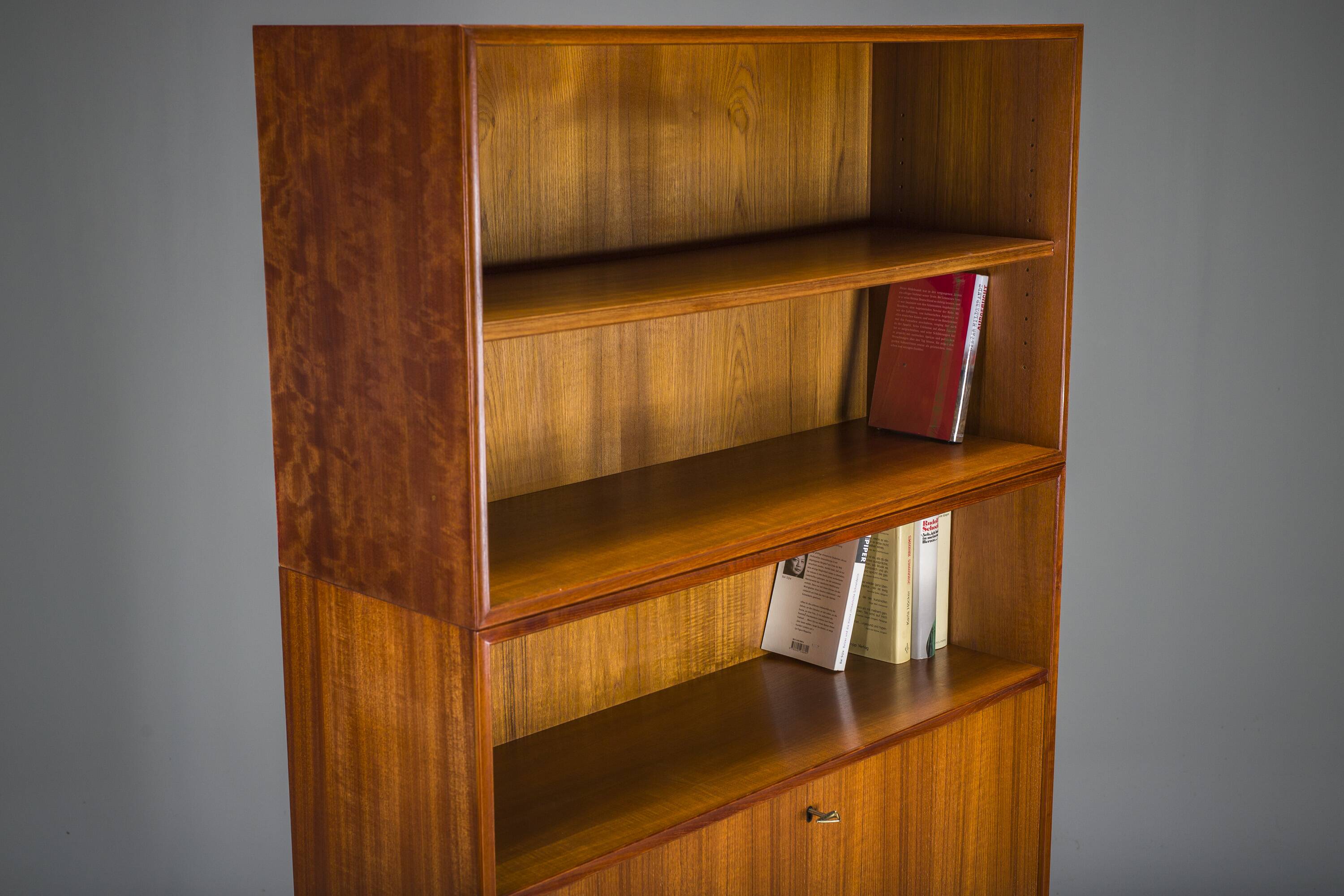Large Vintage Bookcase with Bar in Teak by Heinrich Riestenpatt, 1960s