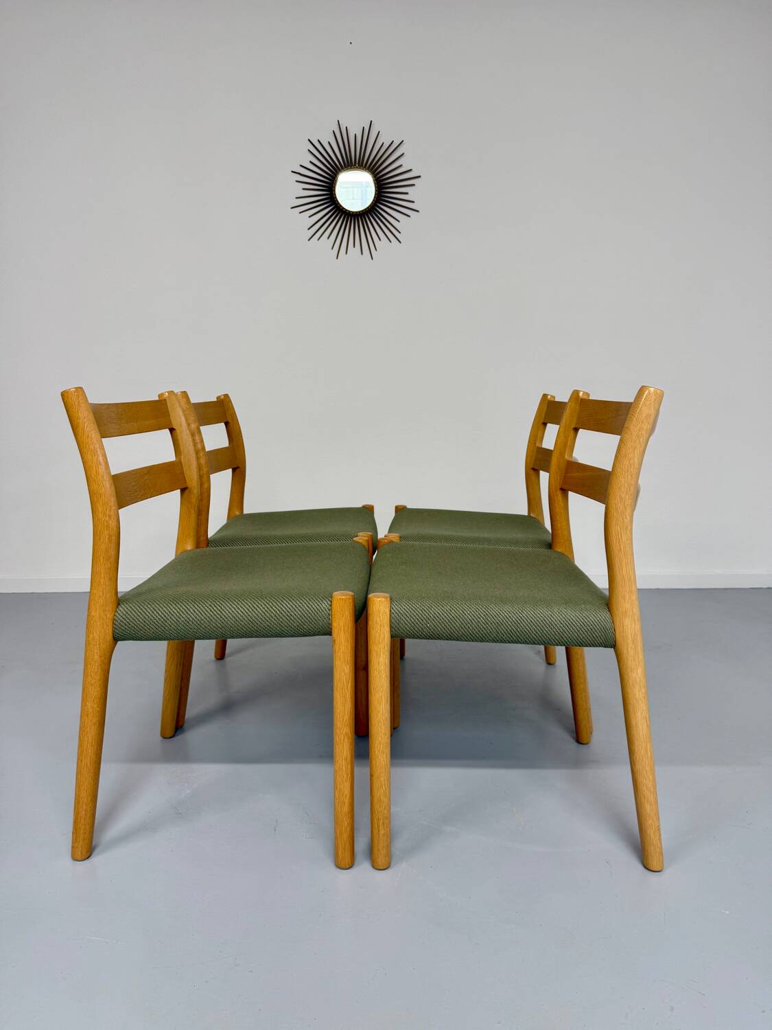 Set of 4 beech chairs designed by Niels Otto Møller, solid vintage beech