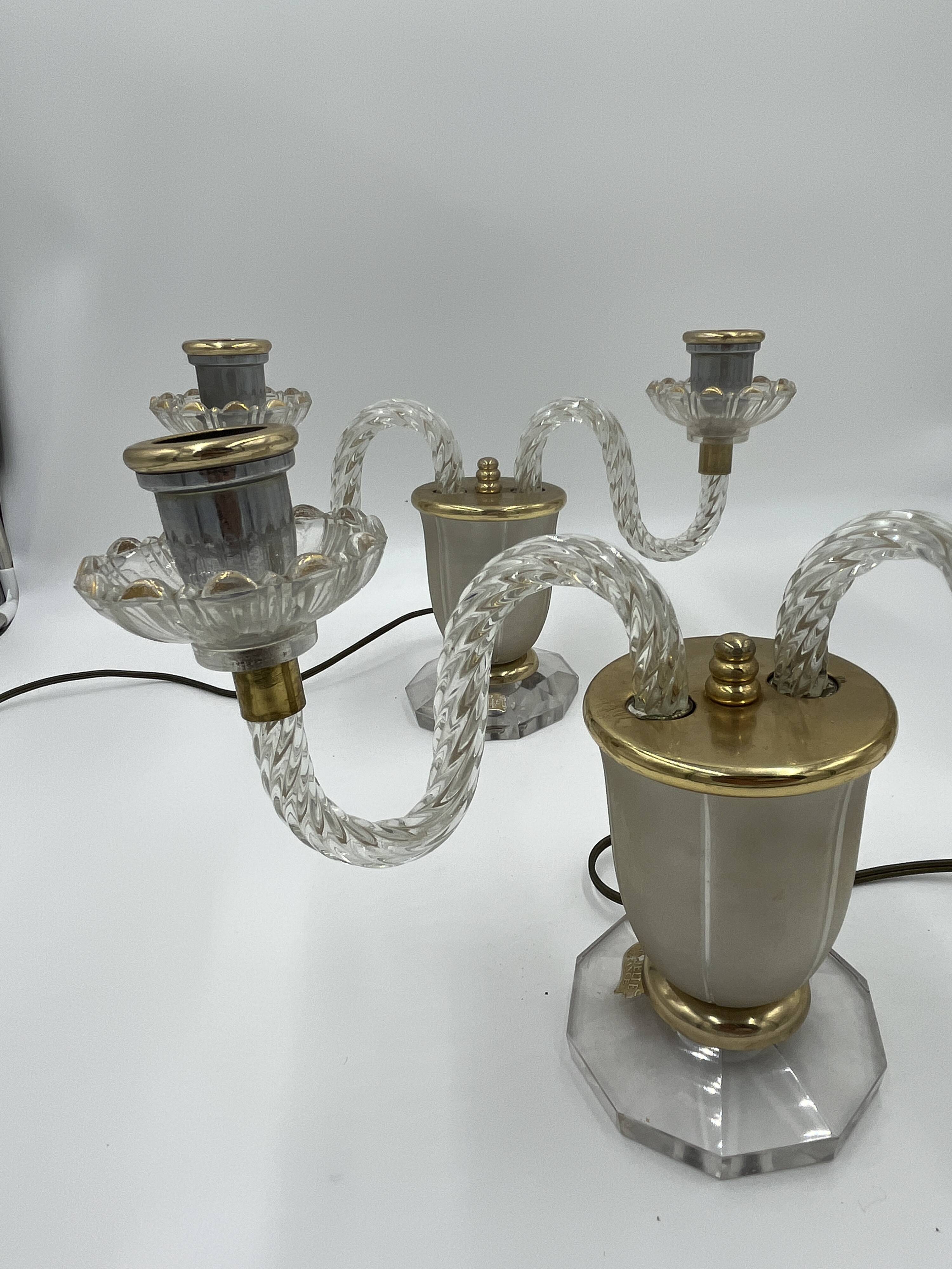 Pair of Crystal Candelabra Lamps - Val d'Andelle