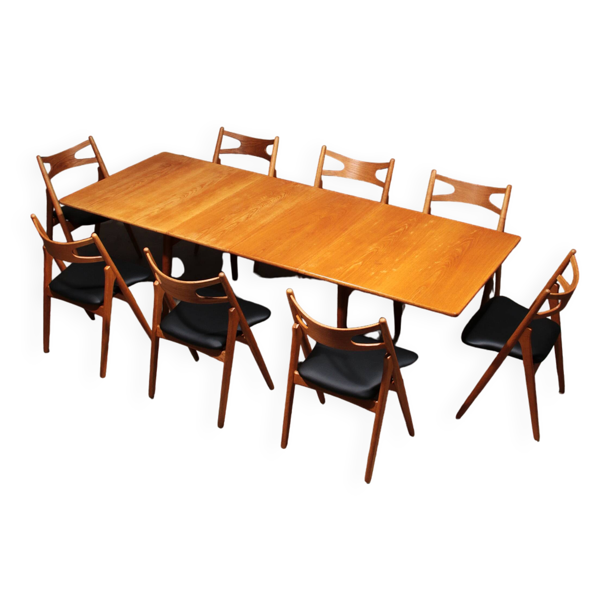 Complete Dining Room Set: 8 Teak CH-29 Sawbuck Chairs & AT 310 Table