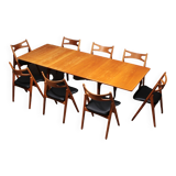 Ensemble de salle à manger complet : 8 chaises Sawbuck CH-29 en teck et table AT 310