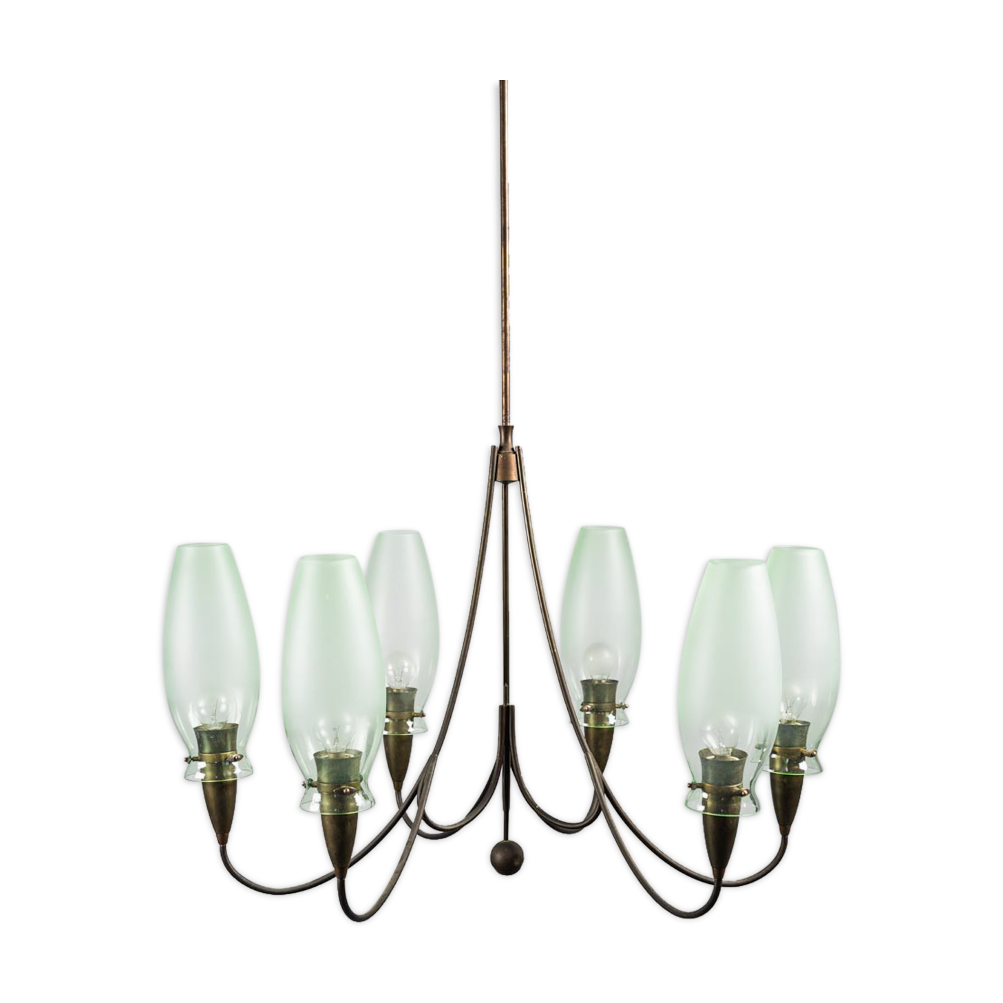 Vintage 1950s modern antique 6-light brass chandelier