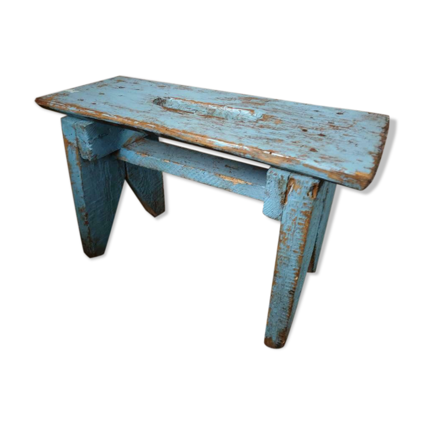 Brocante wooden bench stool etagere light blue