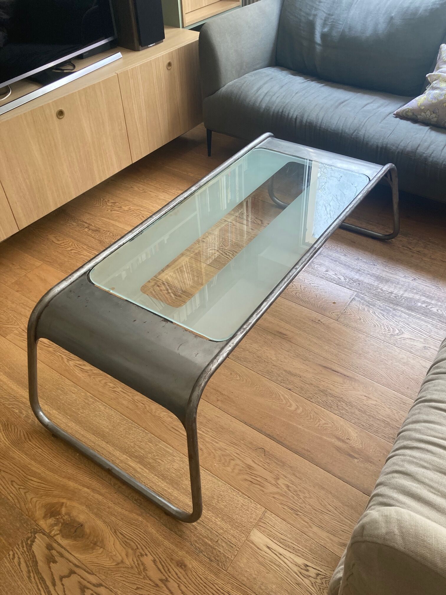 Metal and glass coffee table