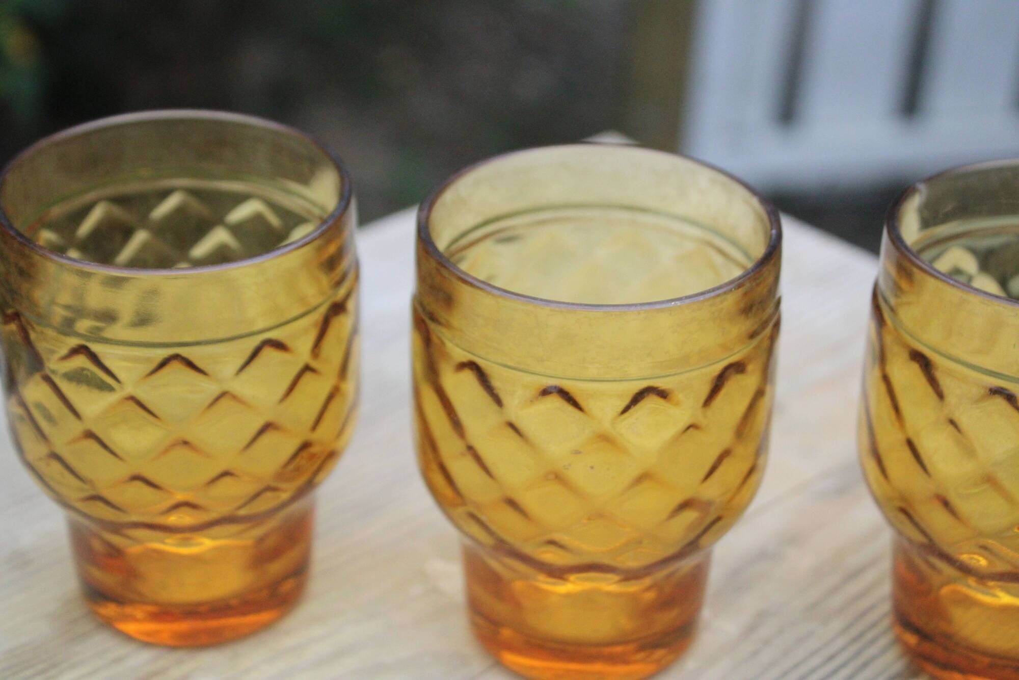 Set of 6 vintage Pernod amber glass glasses – H9 cm Ø7 cm – Bi collection