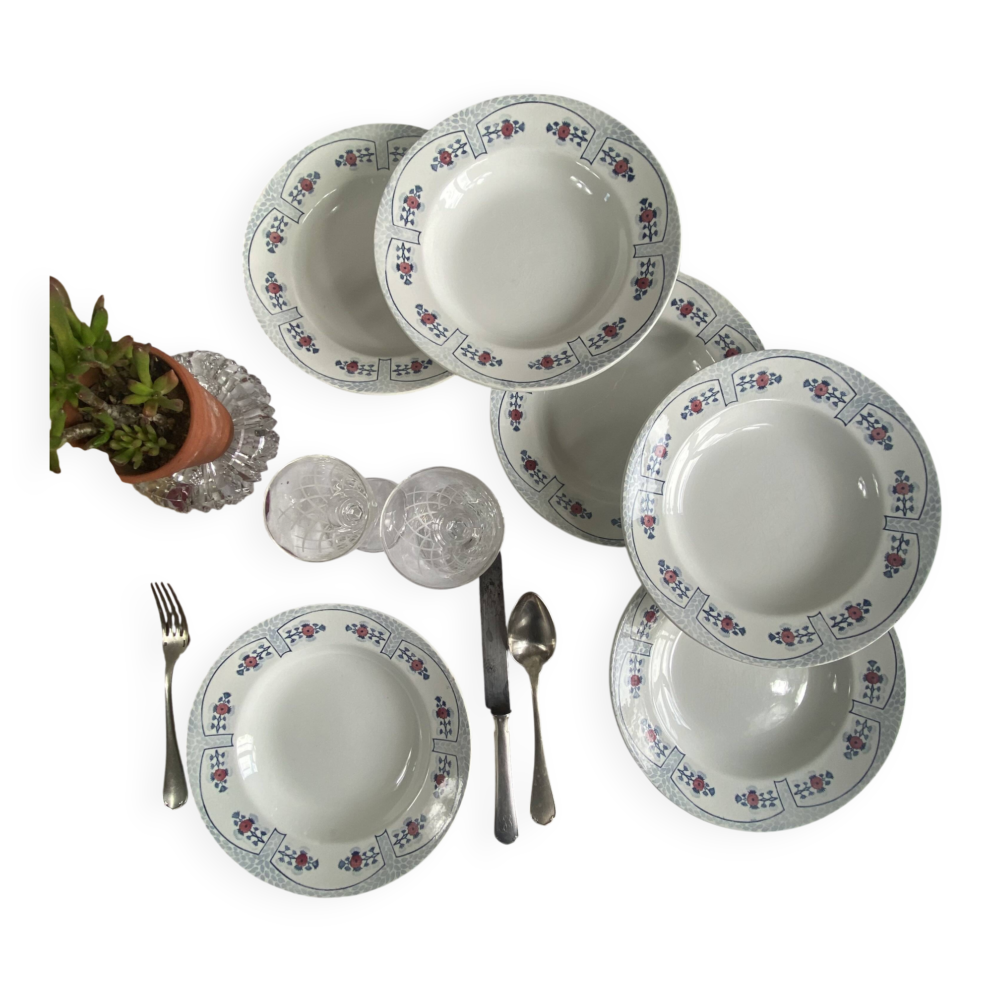 6 deep plates Creil and Montereau model Toledo in antique earthenware
