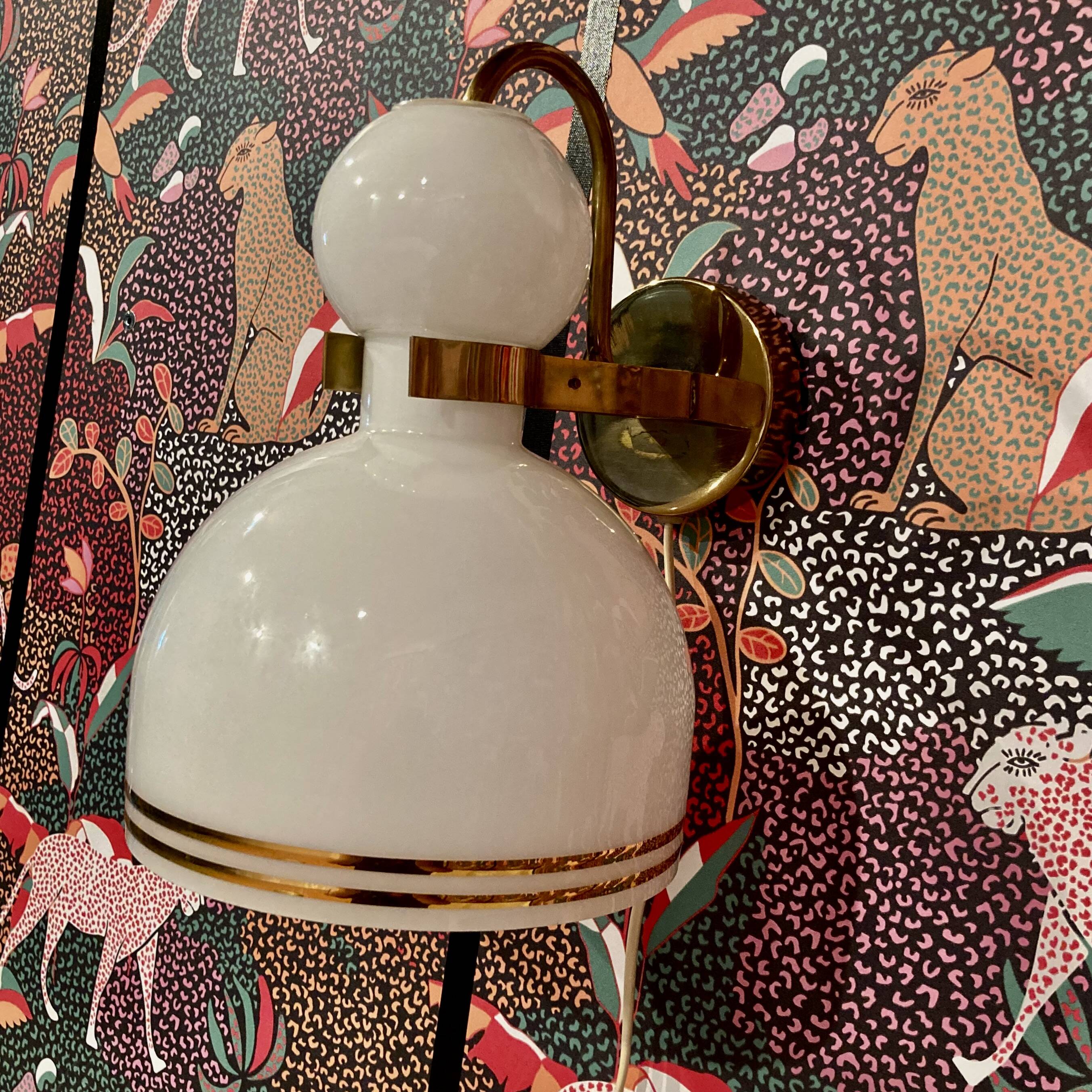 Large glass and metal wall light Scandinavian design 1960.