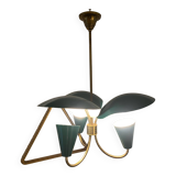 Vintage 3-light chandelier in gilded brass and metal from the 50s