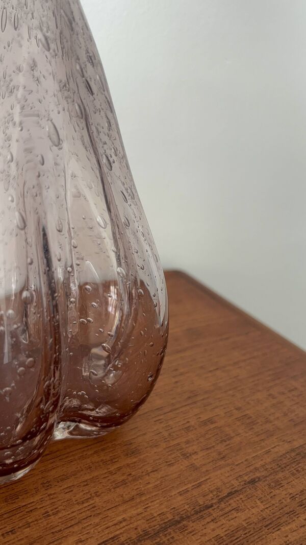 Vase vintage en verre bullé mauve – Col fleur Soliflore rétro – Décora