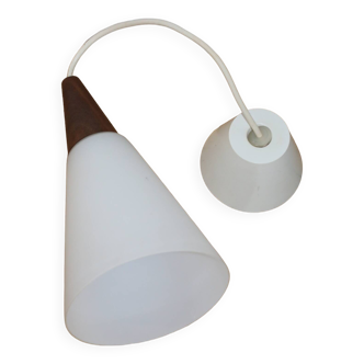 Louis Kalff teak and opaline pendant light