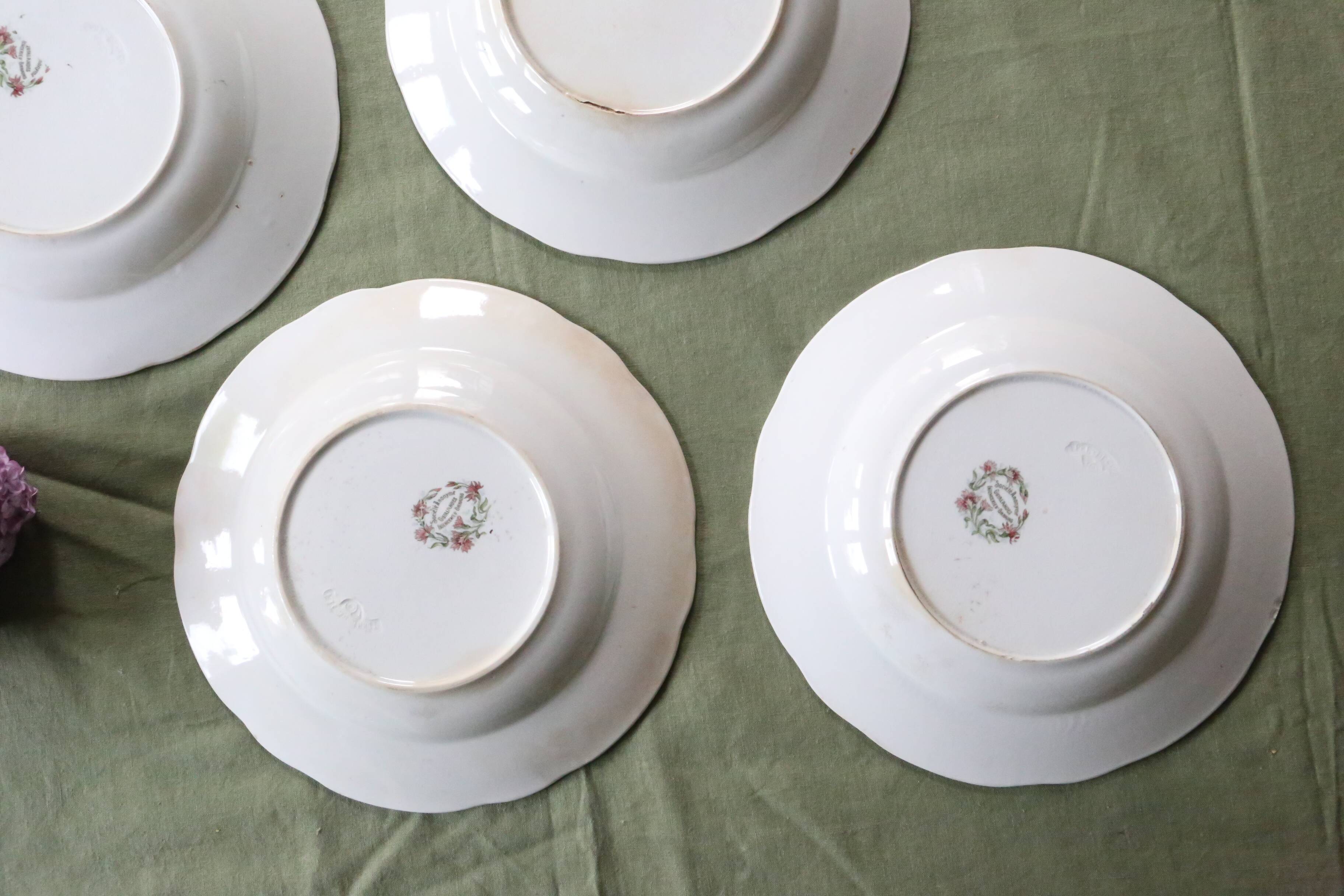Soup plates x4, Onnaing, Guirlande model, 19th century