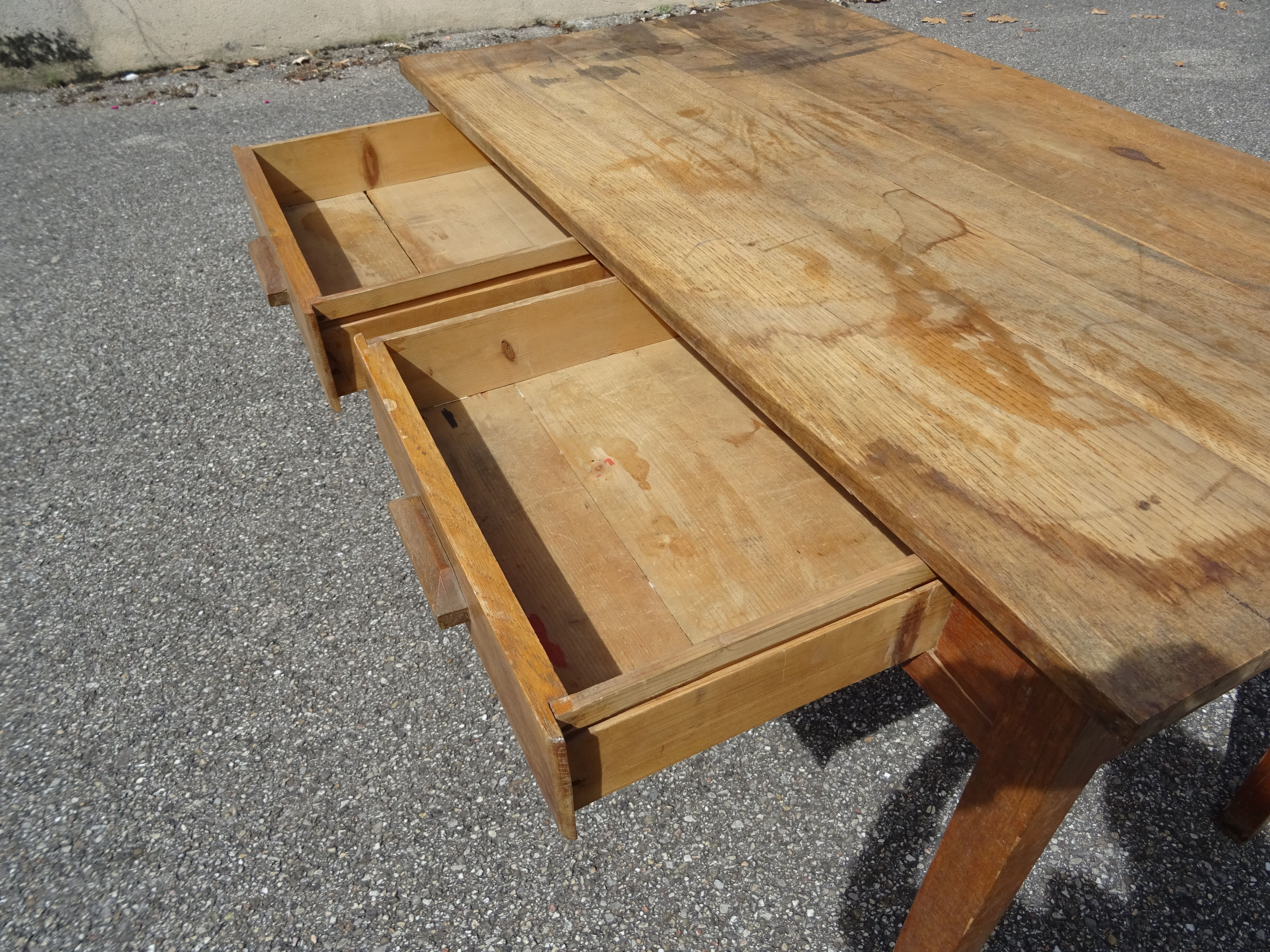 Country farmhouse table with 2 drawers