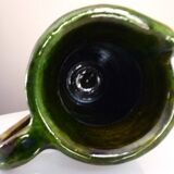 Pitcher vase, thick green glazed terracotta, signature to be identified