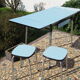 Blue formica table and two stools