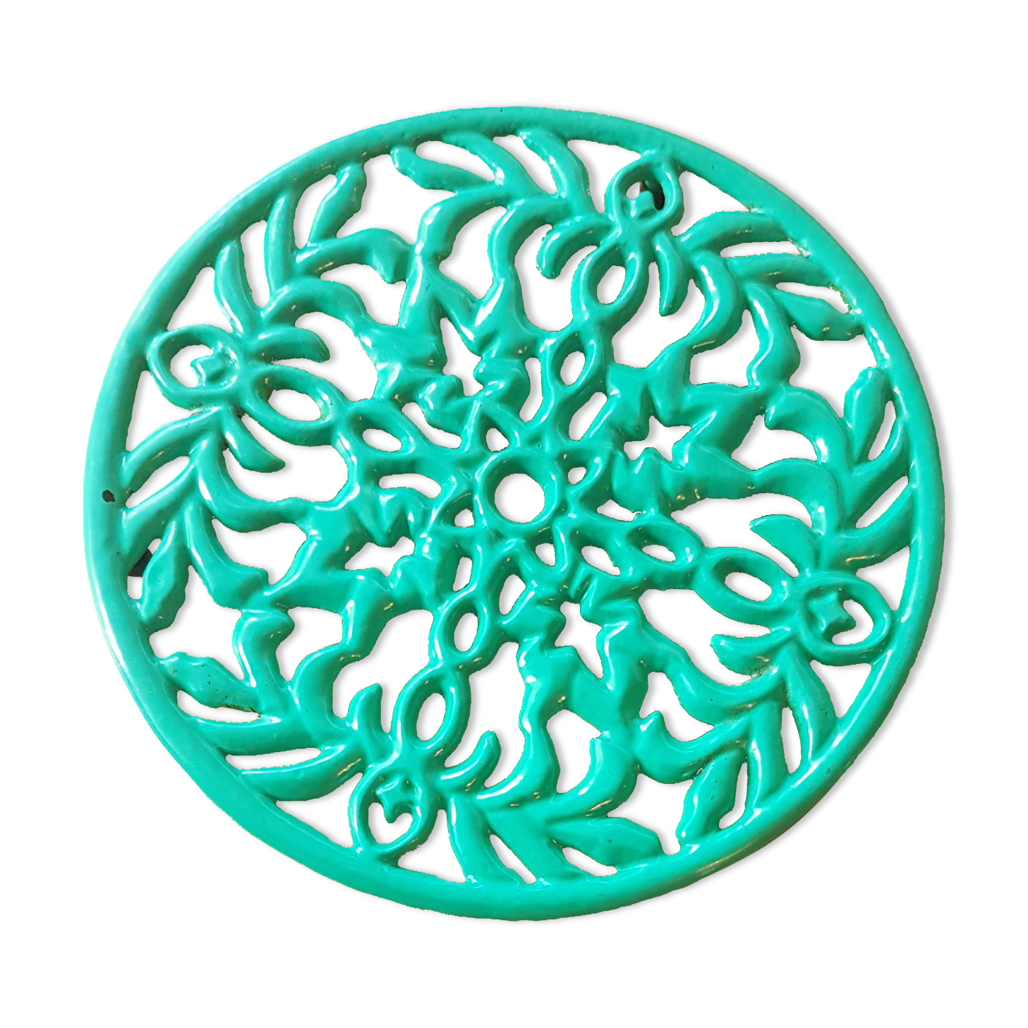 Green enamelled cast iron table mat