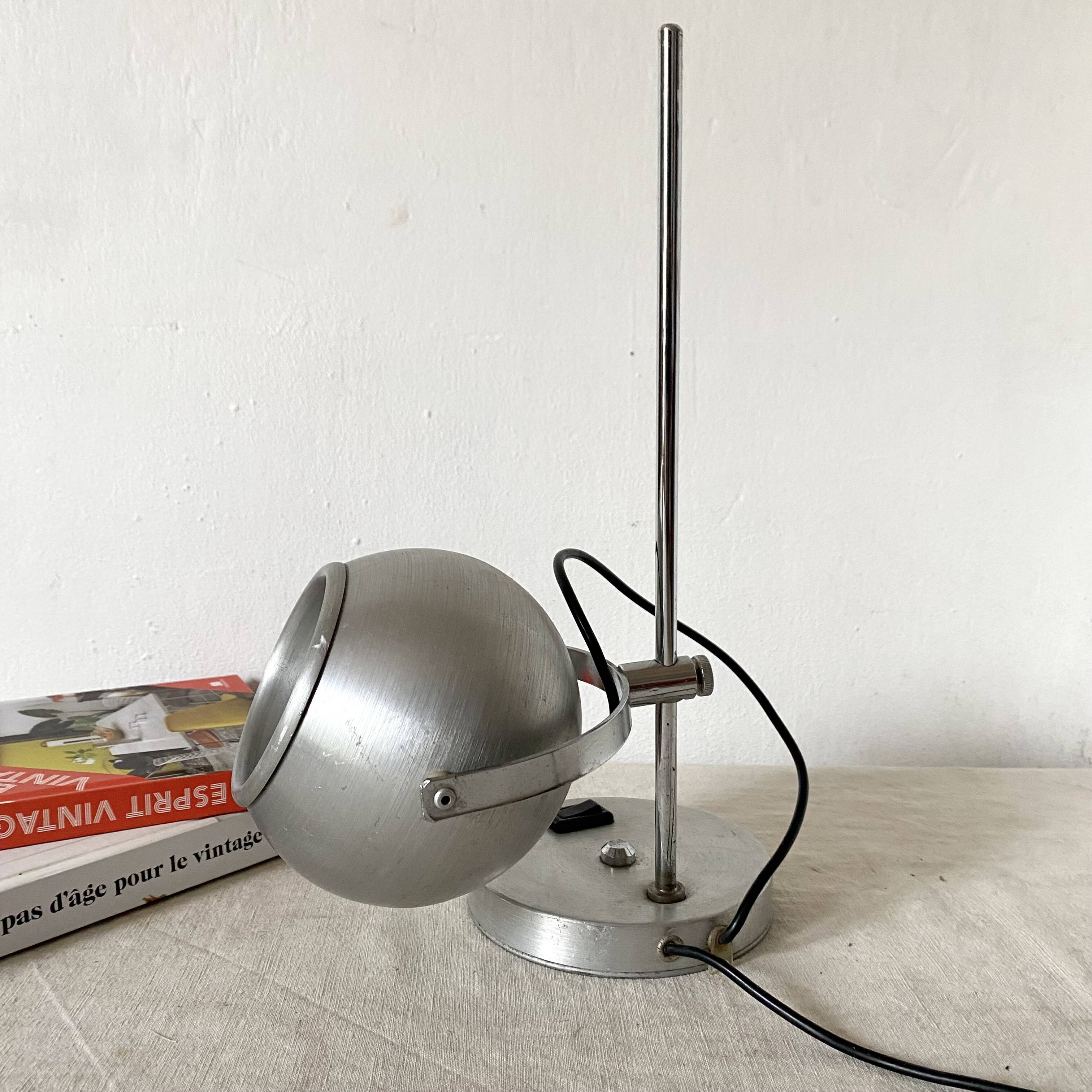 Eye ball lamp space age brushed metal 70s