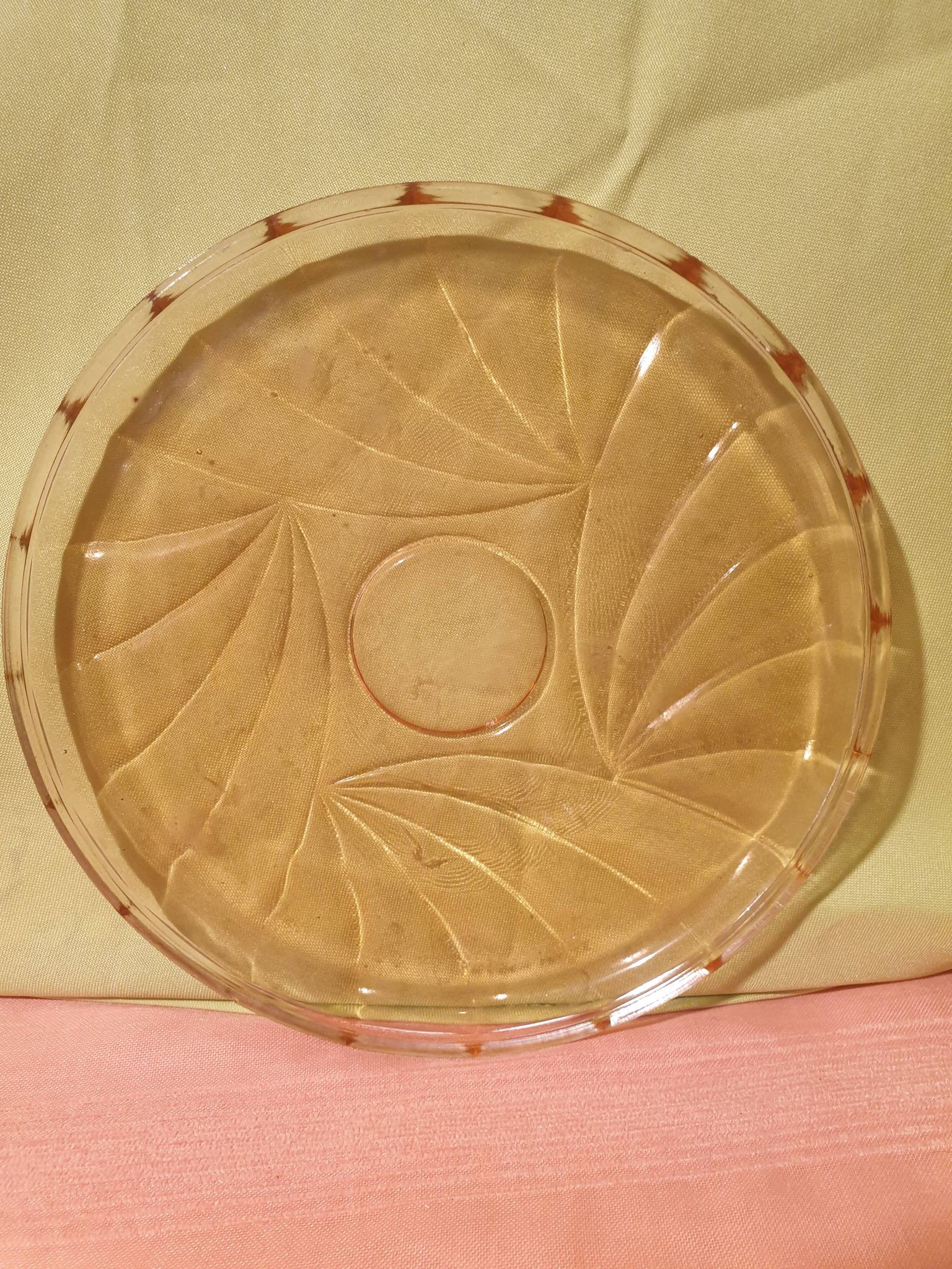 Art Deco pink glass tray and 7 glasses Made in France