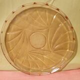 Art Deco pink glass tray and 7 glasses Made in France