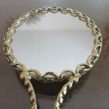 Handheld mirror in porcelain and gilded metal 50s 60s