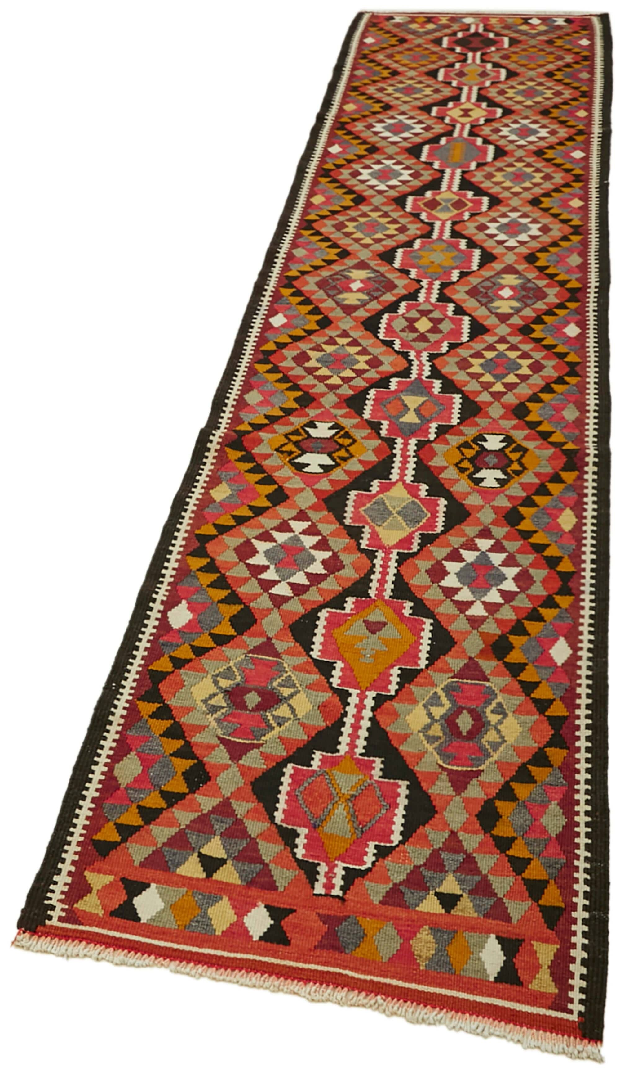 Turkish Handwoven Vintage Herki Kilim 83 cm x 363 cm