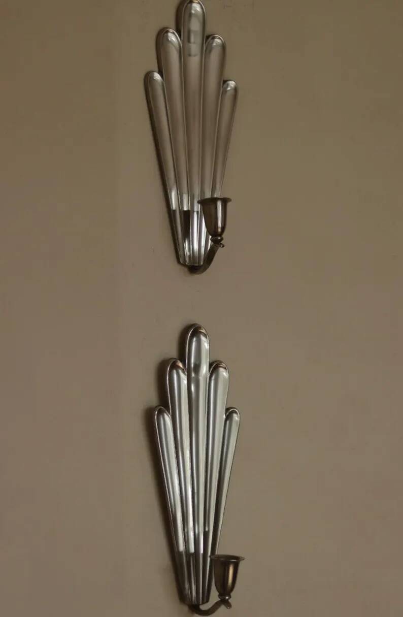 Pair of Swedish Pewter Wall Sconces, 1930s, by C.G. Hallberg, Stockholm