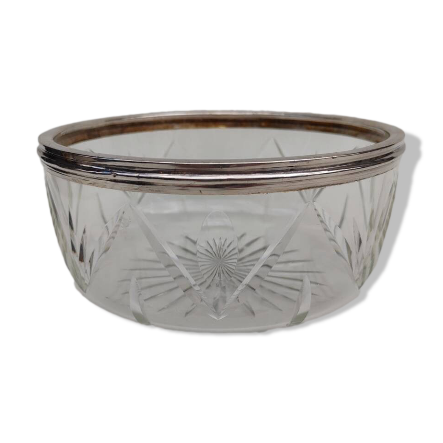 Crystal salad bowl with solid silver rim, first part of the 20th century.