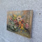 Tableau, bouquet de fleurs, huile sur toile