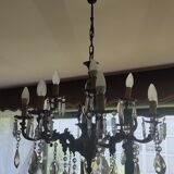 12-spoke pewter chandeliers with octagonal tassels and three sconces same style