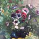 Large vintage original floral still life painting with fruit