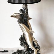 Large sculptural lamp MIDA Argenti silver dolphins Italy
