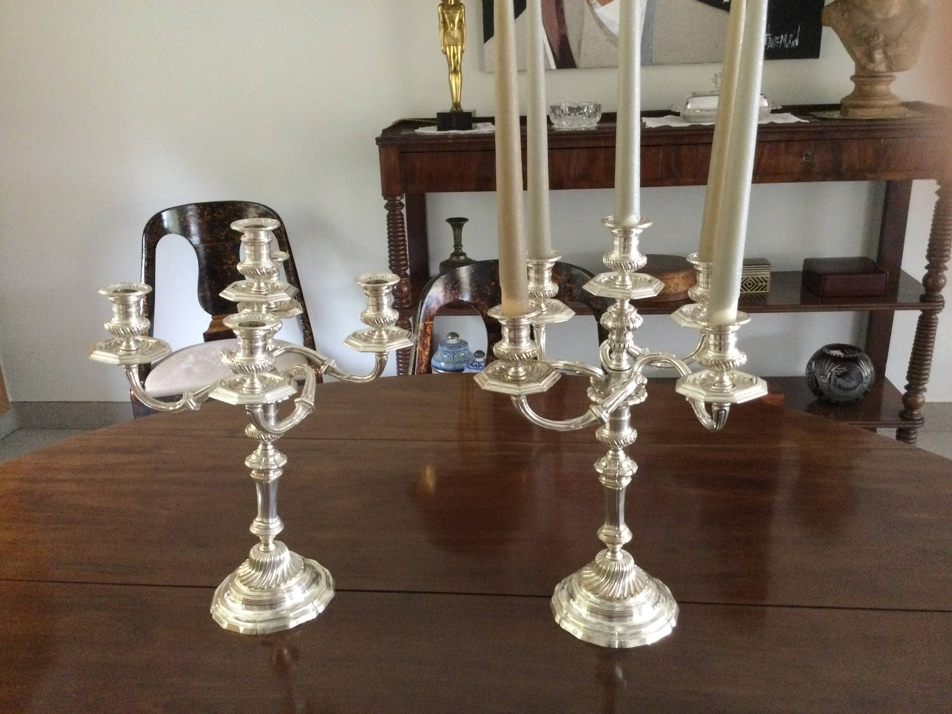 2 old silver bronze candlesticks