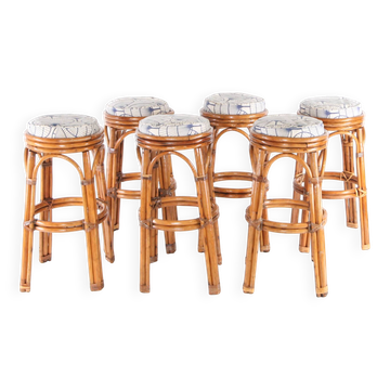 Suite de 6 tabourets en rotin 