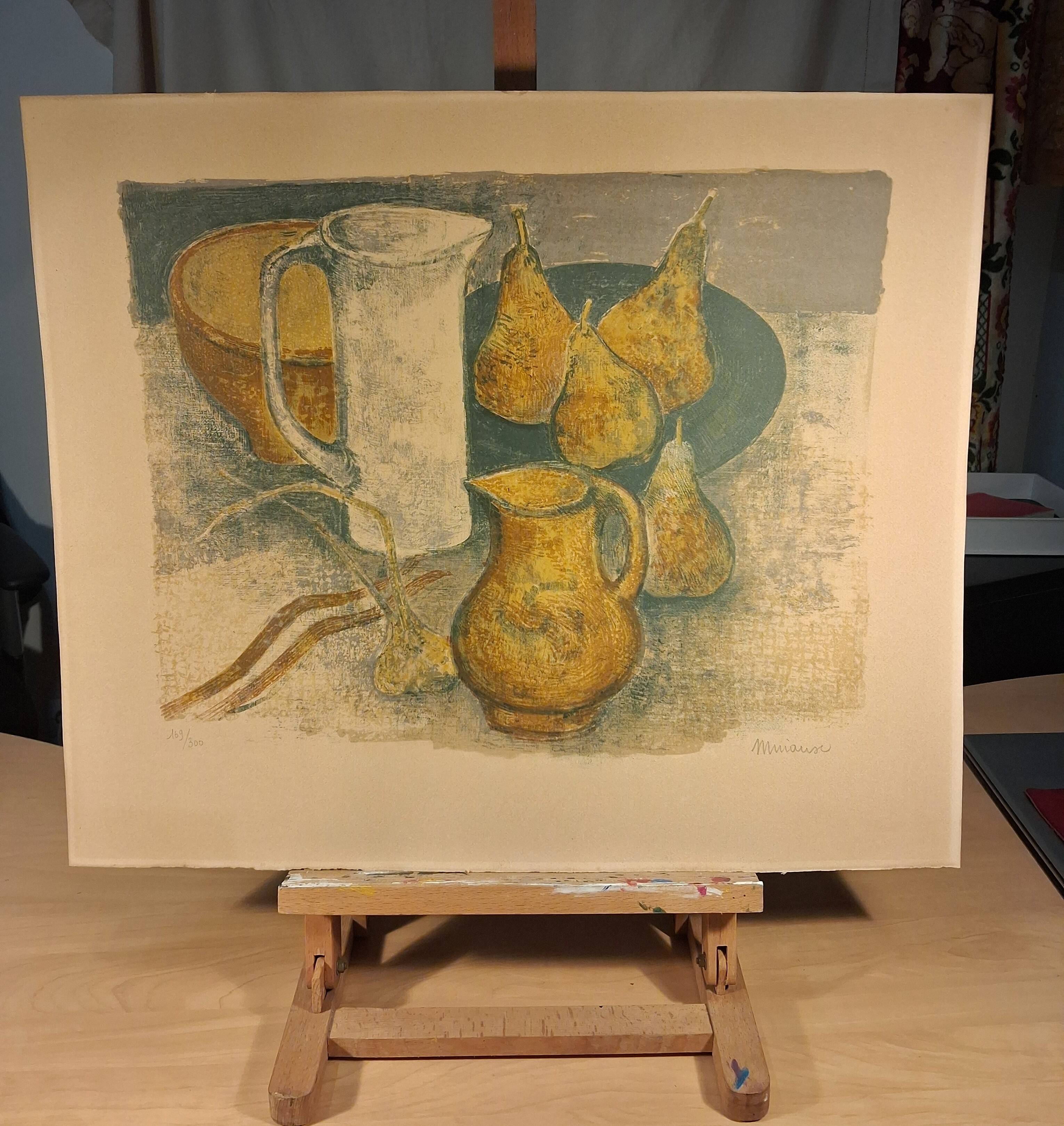 Lithographie en couleur d’André Minaux (1923-1986), nature morte, fruits
