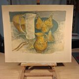 Lithographie en couleur d’André Minaux (1923-1986), nature morte, fruits