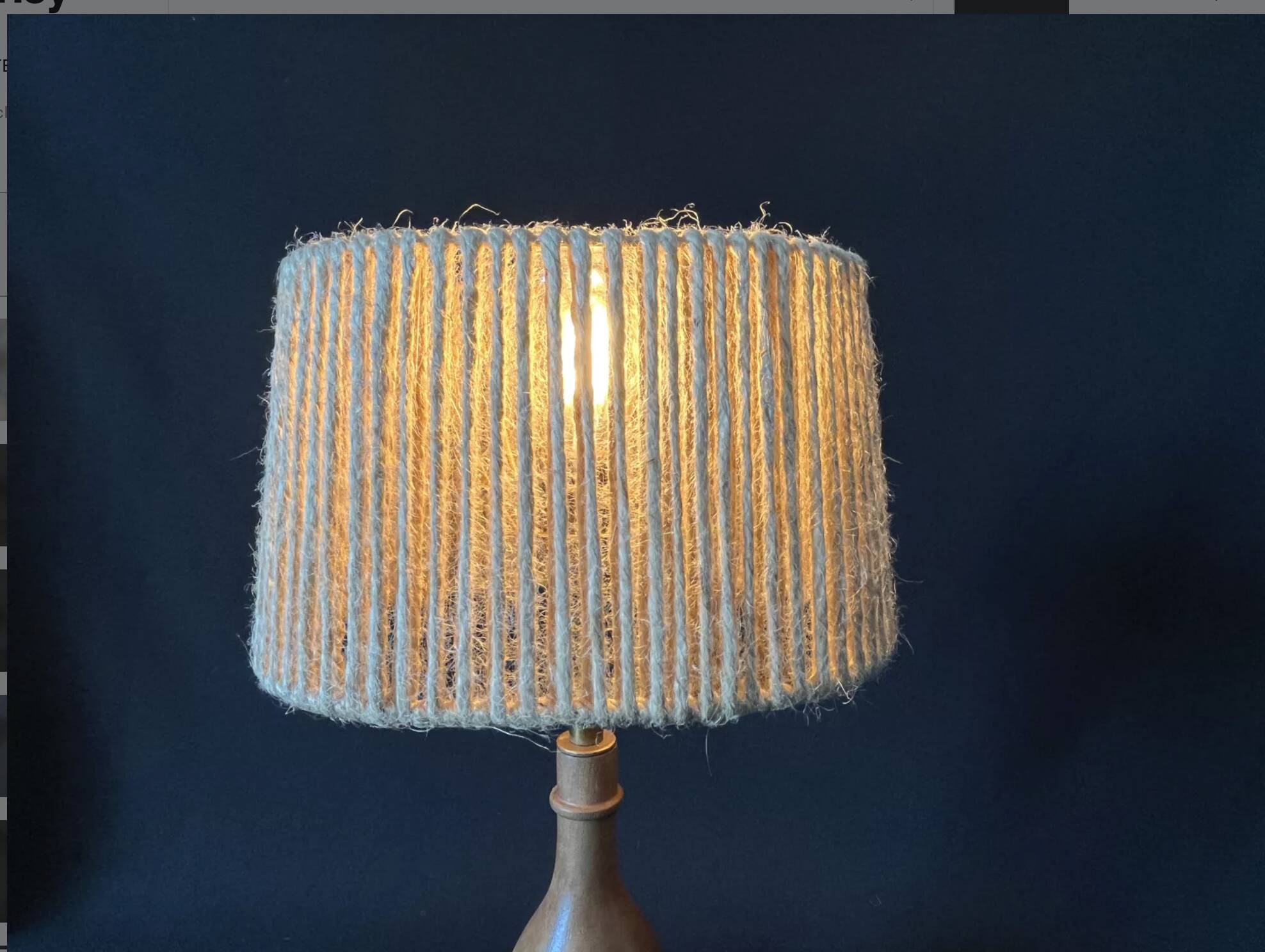 Philippe Capelle vintage 1970s table lamp in turned wood with rope shade