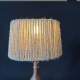 Philippe Capelle vintage 1970s table lamp in turned wood with rope shade