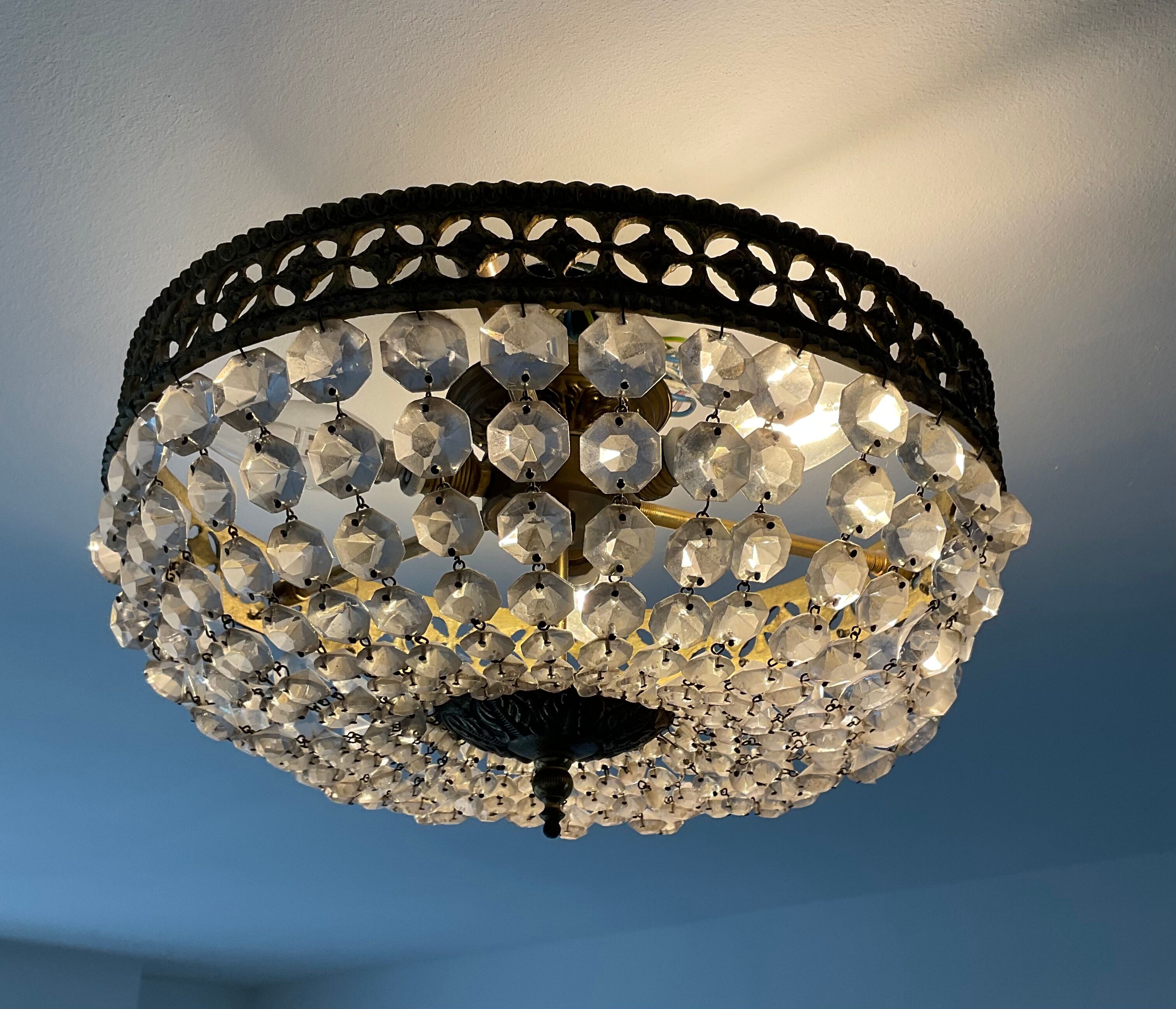 Old ceiling lamp basket with grapevines and bronze