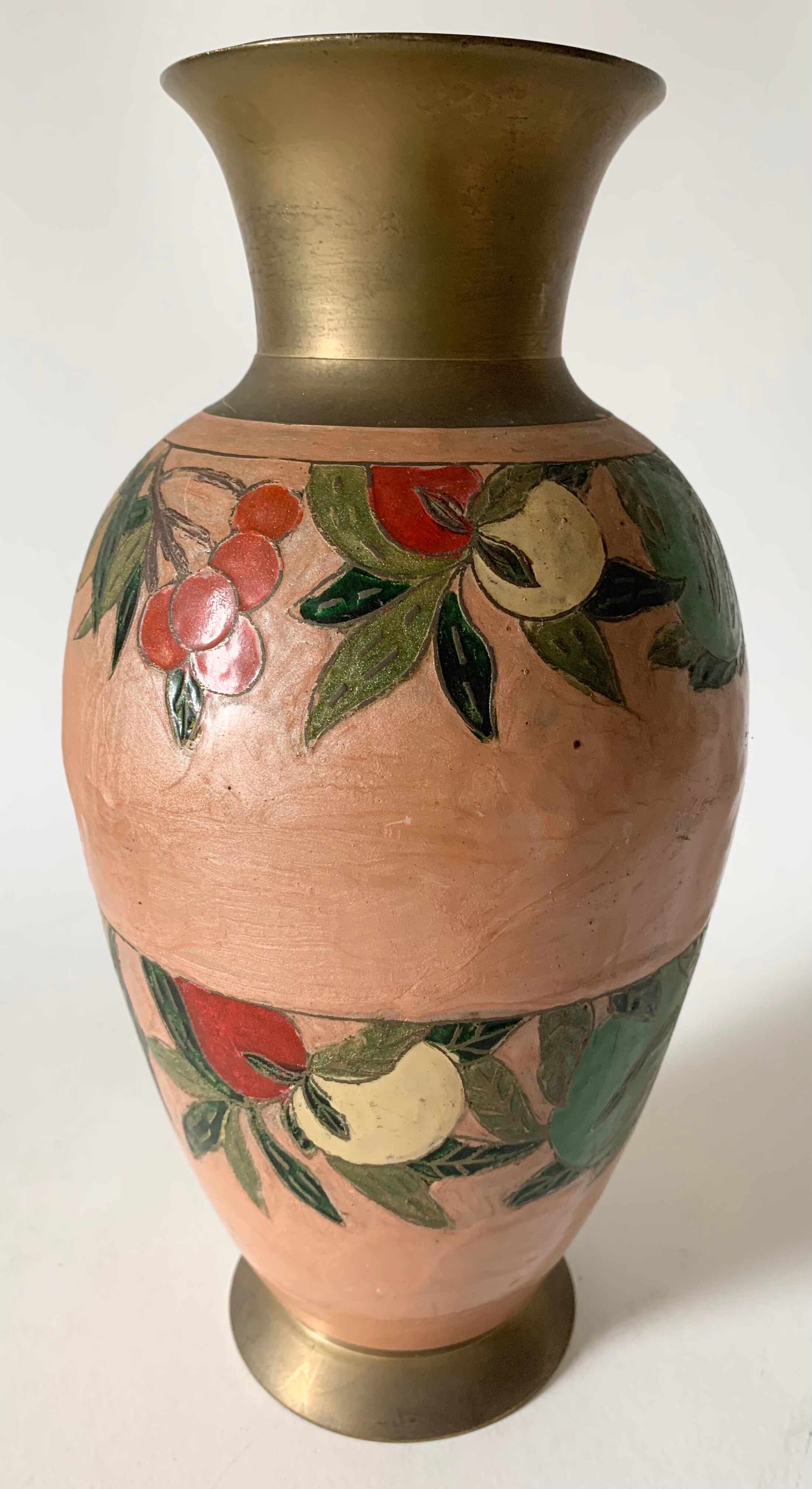Large enamelled brass vase