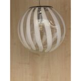 Contemporary transparent and white sphere pendant in murano glass