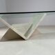 Table basse italienne en travertin et verre, 1970s