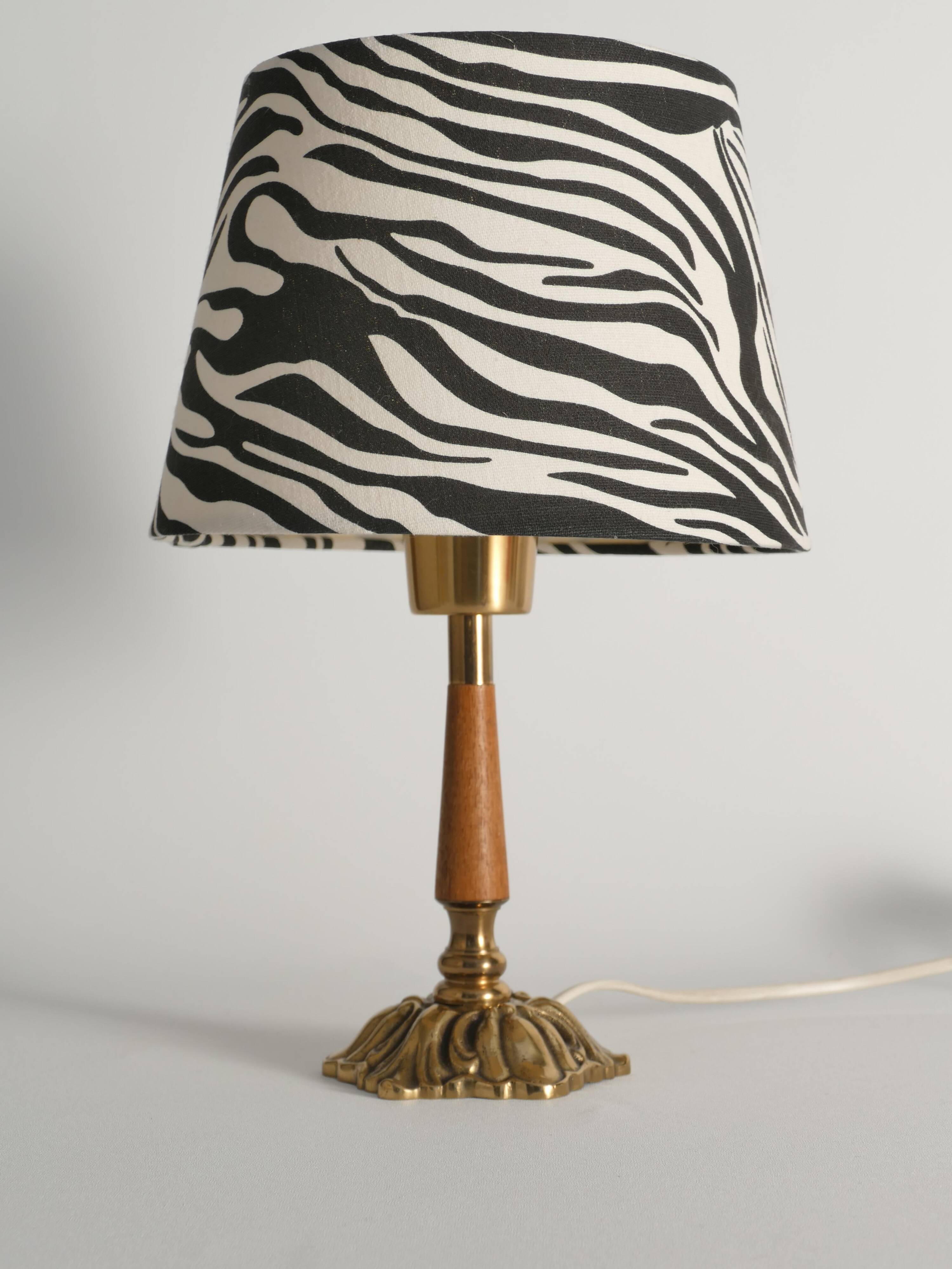 Brass Table Lamp with Teak, Asea, Sweden 1950s