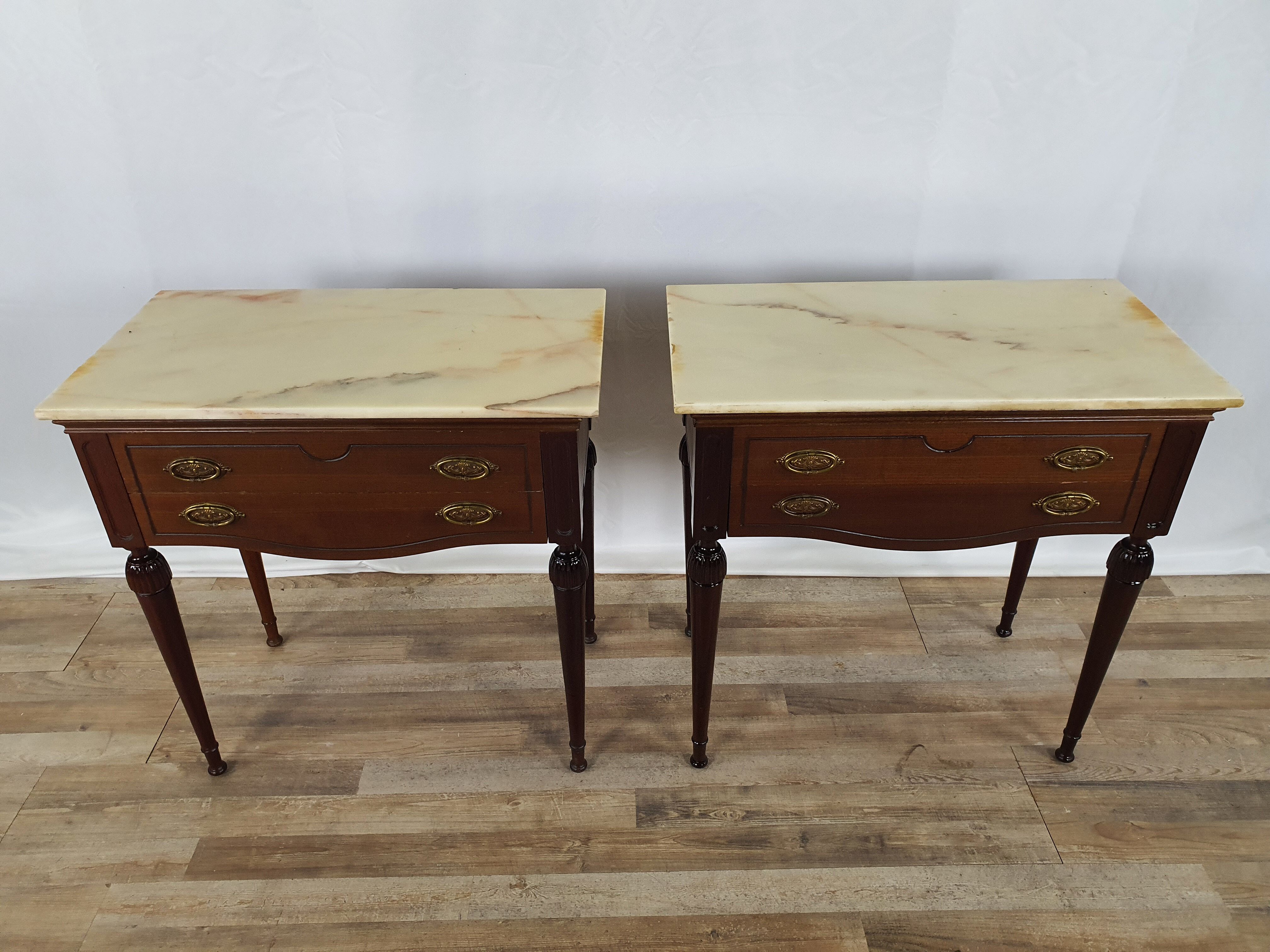 Pair of 1960s bedside tables with marble