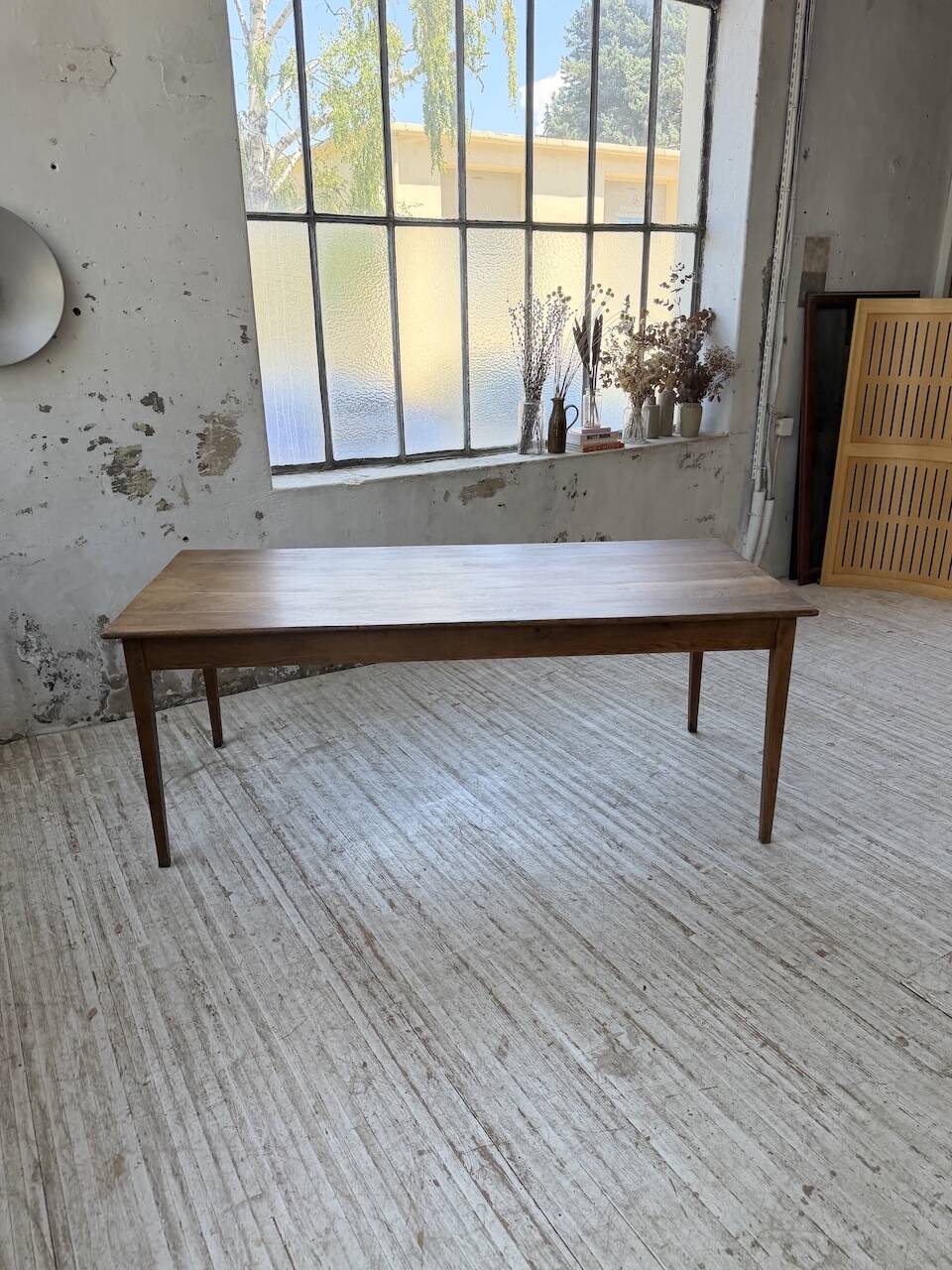 Table de ferme chêne pieds fuseaux 1950