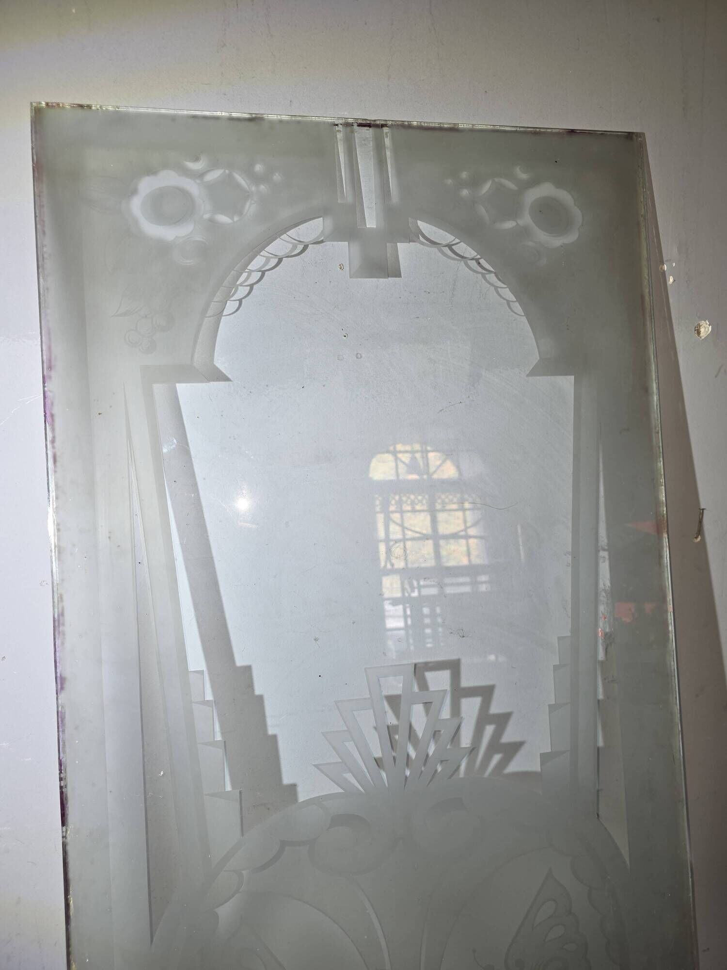Art Deco engraved glass door panel 1930