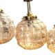 Triple Art Deco style amber glass pendant light
