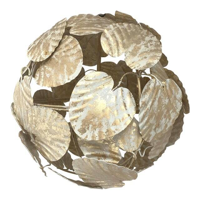 Contemporary gold-leaf and white leaves sphere suspension pendant