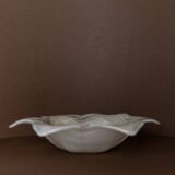 Vintage Murano glass bowl, flower-shaped centerpiece with transparent glass and white streaks, Italian 1980s