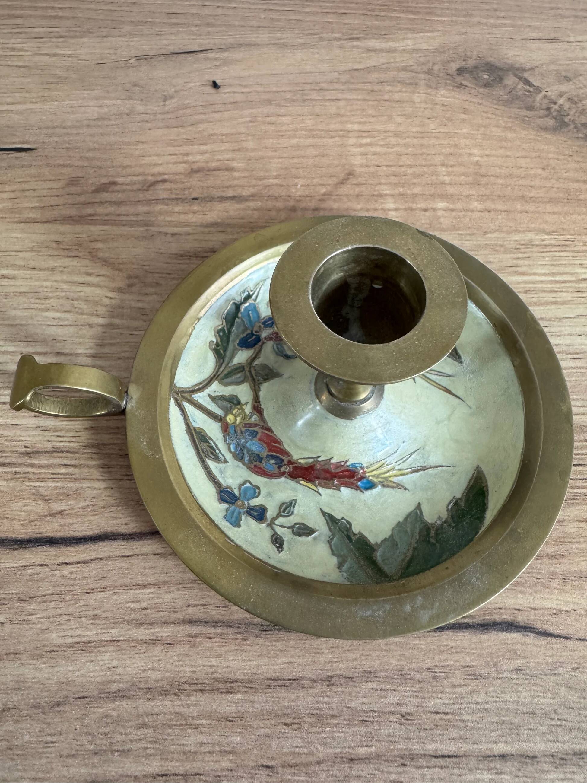 Vintage enamelled brass candlestick