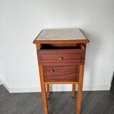 Table de chevet vintage en bois avec plateau en marbre