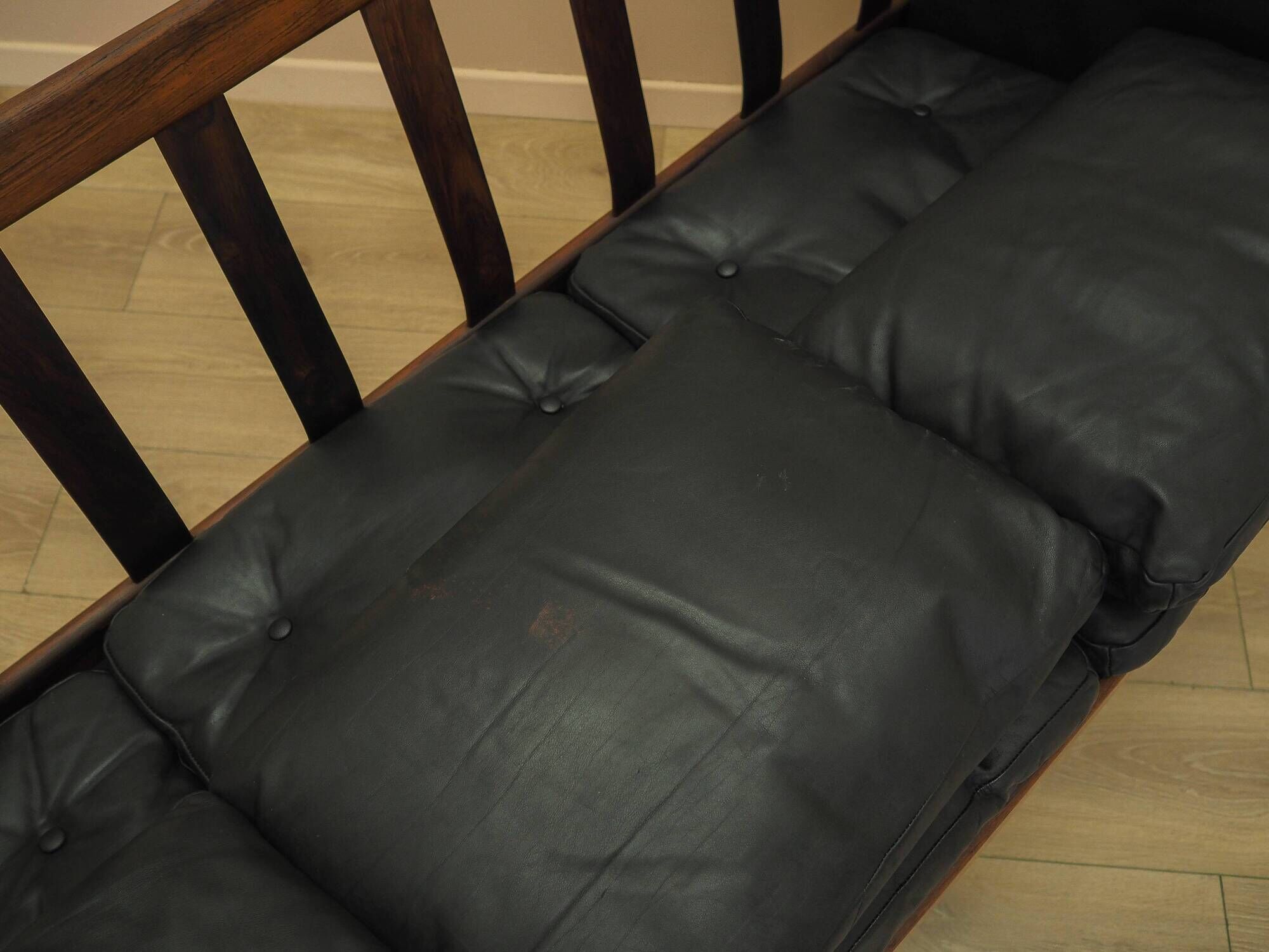 Rosewood sofa Gunnar Myrstrand for Källemo, black leather, 1960s